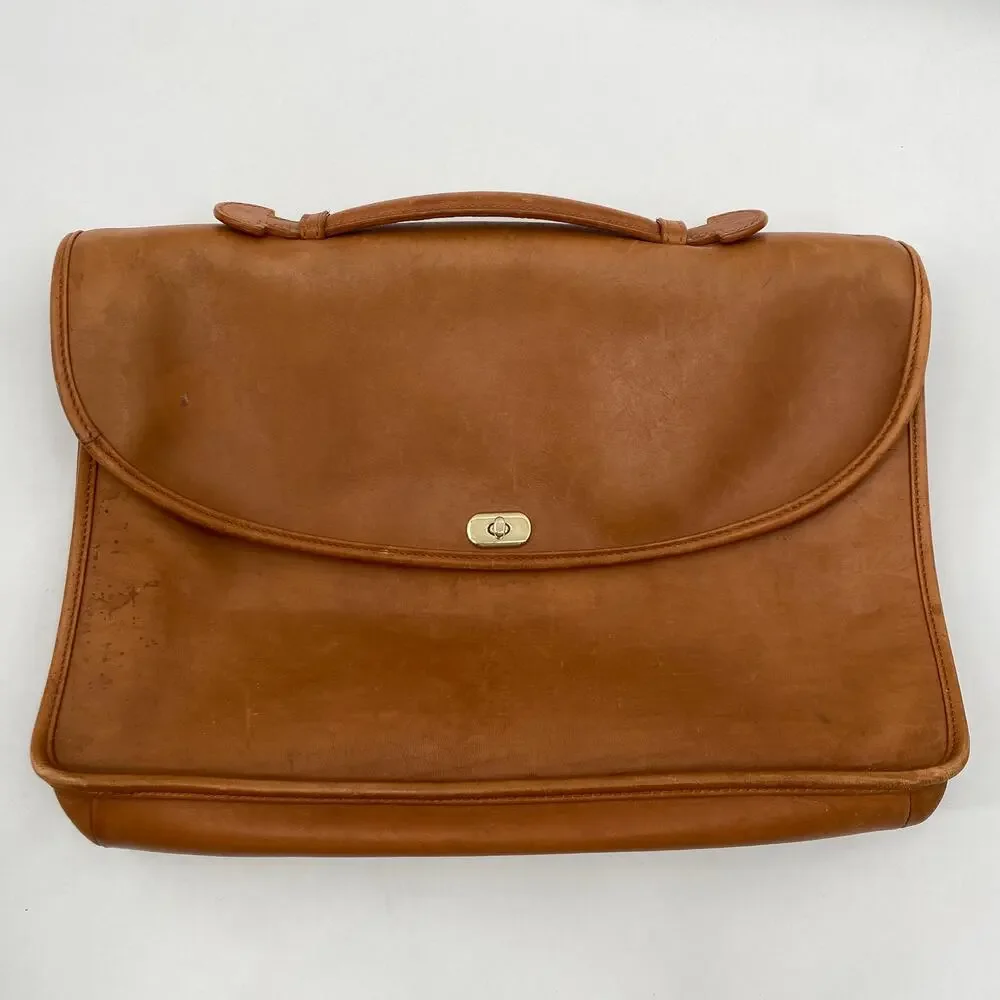 Vintage cognac leather briefcase bag